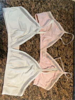 J. Crew Lace-Trim Bras in White and Light Pink